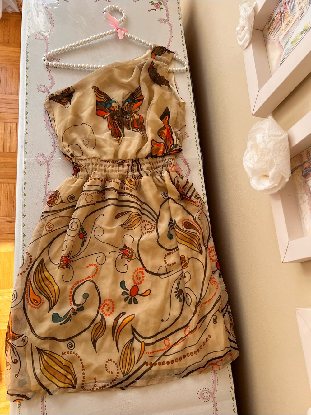Beige Butterfly Print Sundress